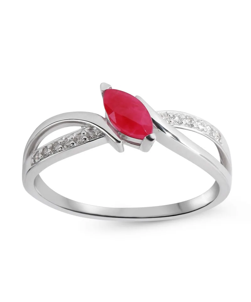 Bague Rubis Rouge Navette 6x3mm et Diamants en Or Blanc 750 pour femme - Bijoux Trabbia Vuillermoz