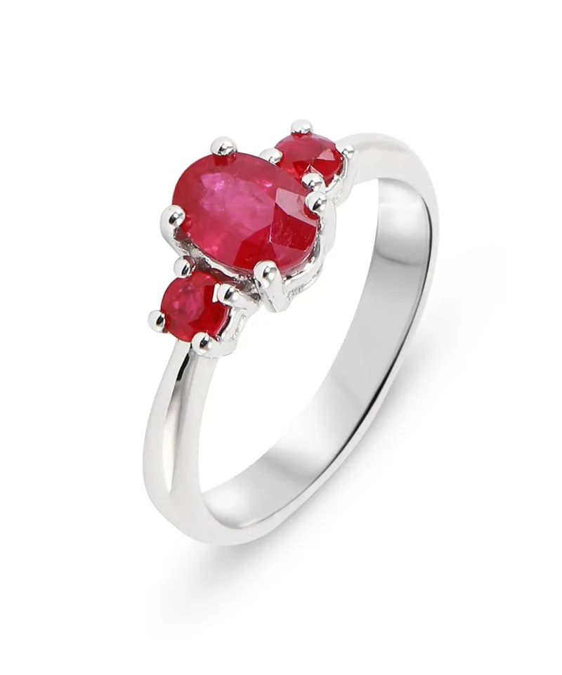 Bague Rubis Rouge Ovale Ronds en Or Blanc 750 pour femme - Bijoux Trabbia Vuillermoz