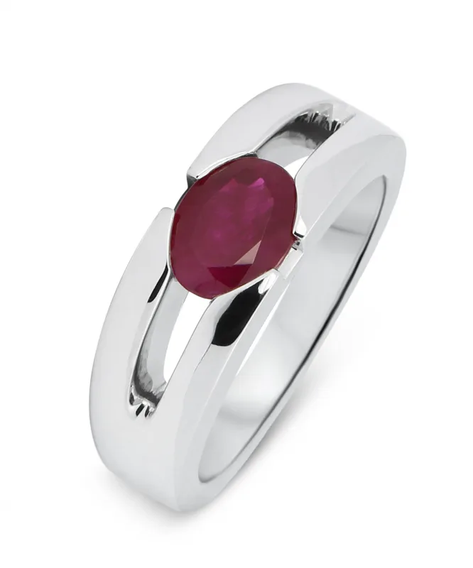 Bague Rubis Rouge Ovale 8x6mm en Or Blanc 750 pour femme - Bijoux Trabbia Vuillermoz